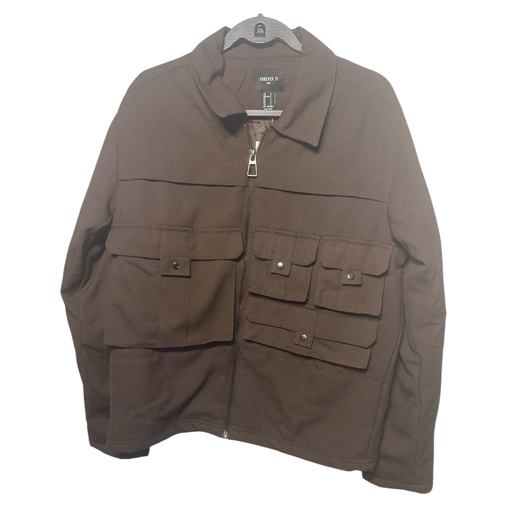 Forever‎ 21 Men's Brown Zip-up Cargo Trucker Jacket NWT Small Size